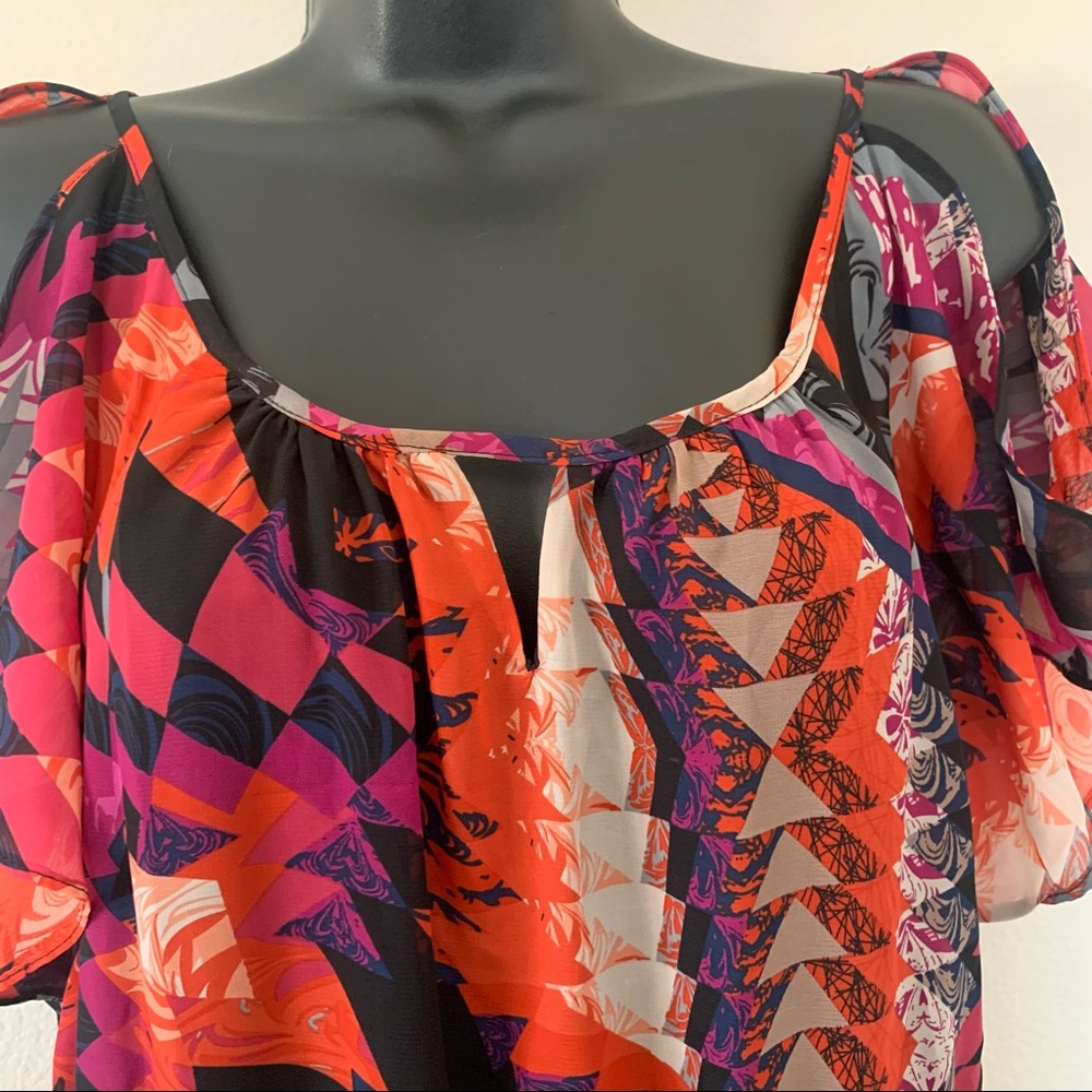 MSK Multicolor Geometric Tribal Print Cold Shoulder Fit and Flare Dress - Picture 7 of 9